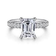 Adela - 14K White Gold Emerald Cut Hidden Halo Diamond and Engagement Ring