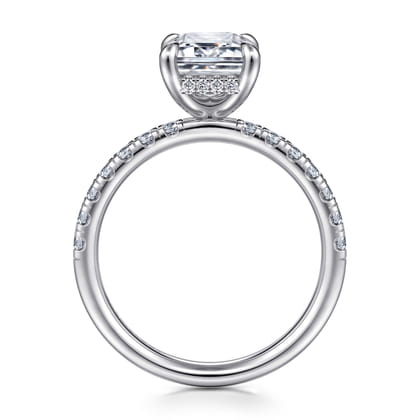 Adela - 14K White Gold Emerald Cut Hidden Halo Diamond and Engagement Ring