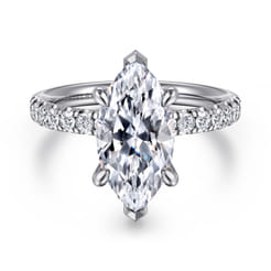 Adela - 14K White Gold Marquise Shape Hidden Halo Diamond Engagement Ring