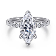Adela - 14K White Gold Marquise Shape Hidden Halo Diamond Engagement Ring