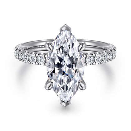 Adela - 14K White Gold Marquise Shape Hidden Halo Diamond Engagement Ring