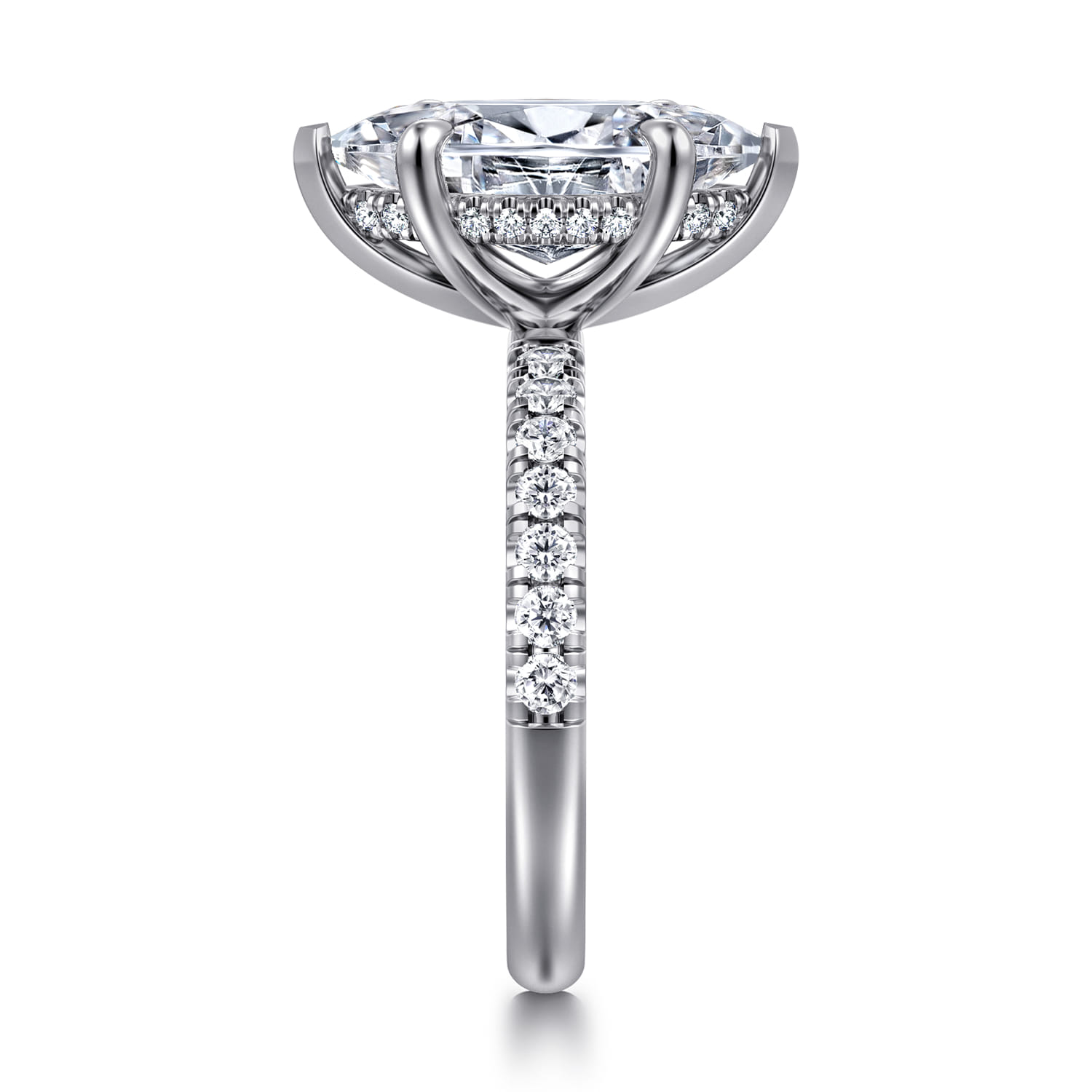 Adela - 14K White Gold Marquise Shape Hidden Halo Diamond Engagement Ring