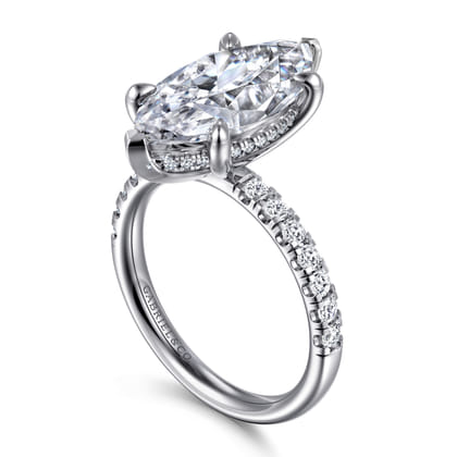 Adela - 14K White Gold Marquise Shape Hidden Halo Diamond Engagement Ring