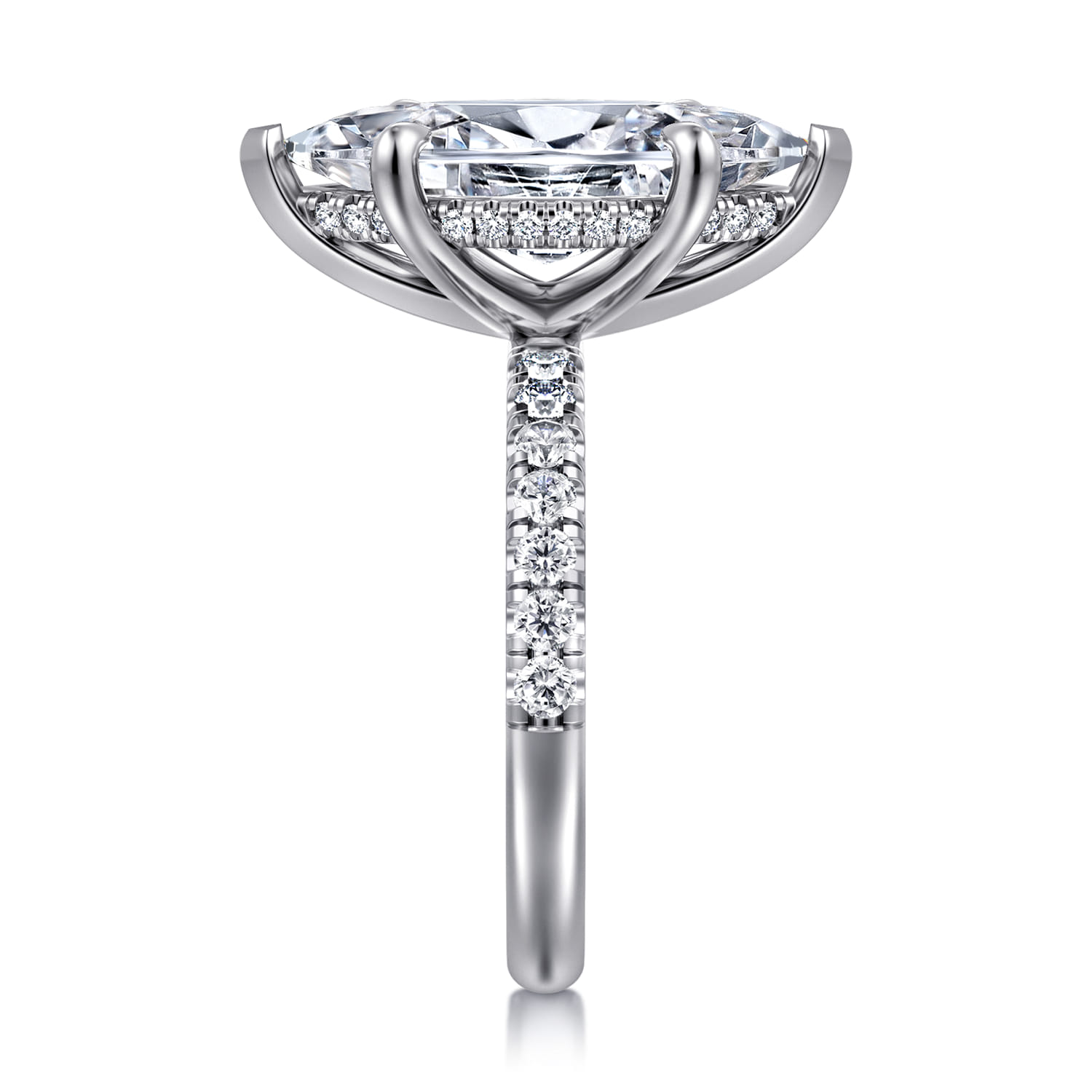 Adela - 14K White Gold Marquise Shape Hidden Halo Diamond Engagement Ring