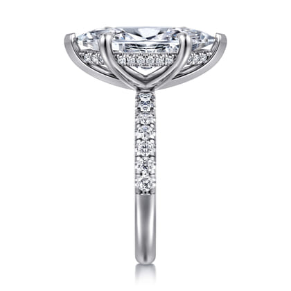 Adela - 14K White Gold Marquise Shape Hidden Halo Diamond Engagement Ring