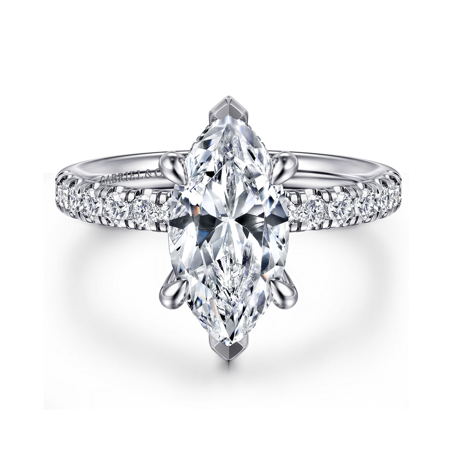 Adela - 14K White Gold Marquise Shape Hidden Halo Diamond Engagement Ring