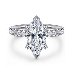 Adela - 14K White Gold Marquise Shape Hidden Halo Diamond Engagement Ring