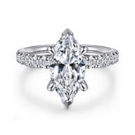 Adela - 14K White Gold Marquise Shape Hidden Halo Diamond Engagement Ring