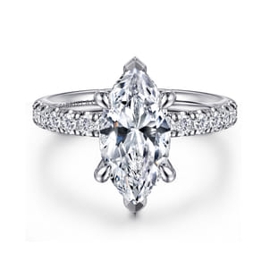 Adela - 14K White Gold Marquise Shape Hidden Halo Diamond Engagement Ring