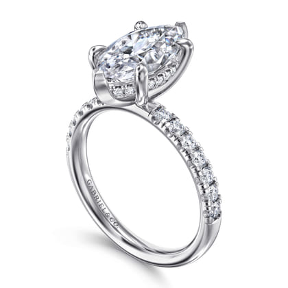 Adela - 14K White Gold Marquise Shape Hidden Halo Diamond Engagement Ring