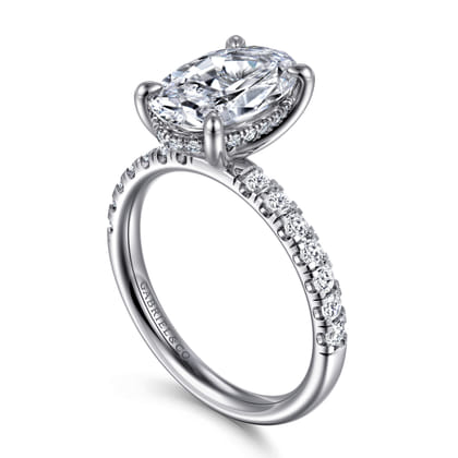 Adela - 14K White Gold Oval Hidden Halo Diamond Engagement Ring