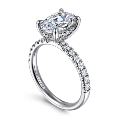 Adela - 14K White Gold Oval Hidden Halo Diamond Engagement Ring