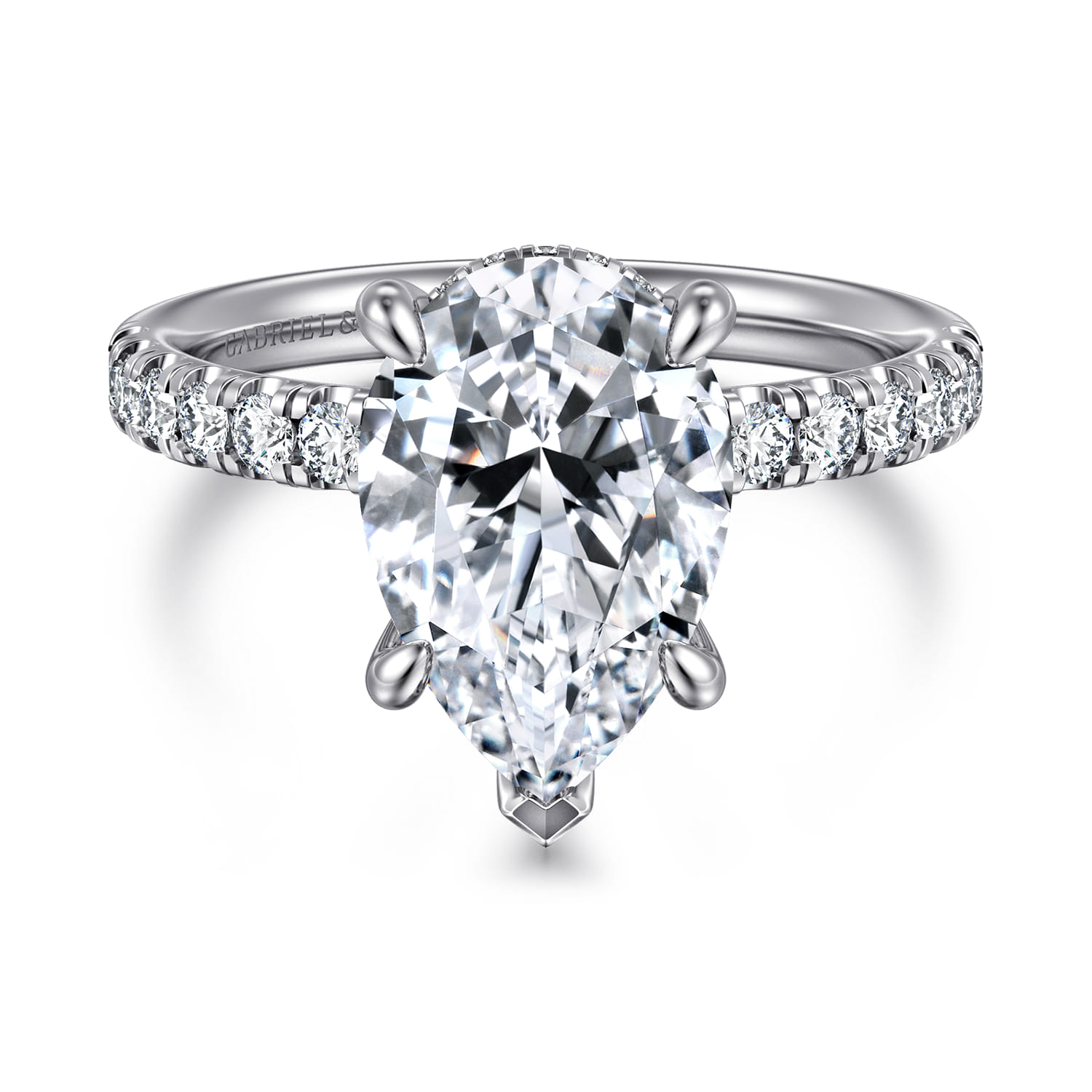 Adela - 14K White Gold Pear Shape Hidden Halo Diamond Engagement Ring
