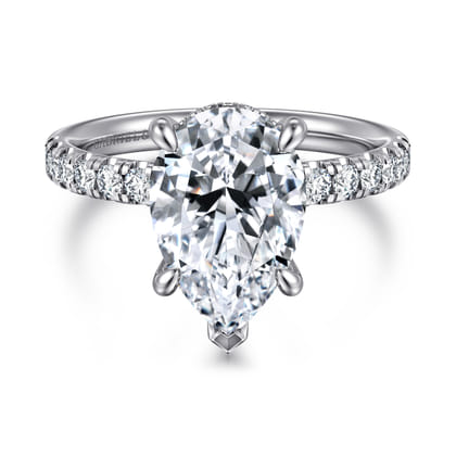 Adela - 14K White Gold Pear Shape Hidden Halo Diamond Engagement Ring