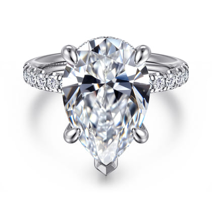 Adela - 14K White Gold Pear Shape Hidden Halo Diamond Engagement Ring