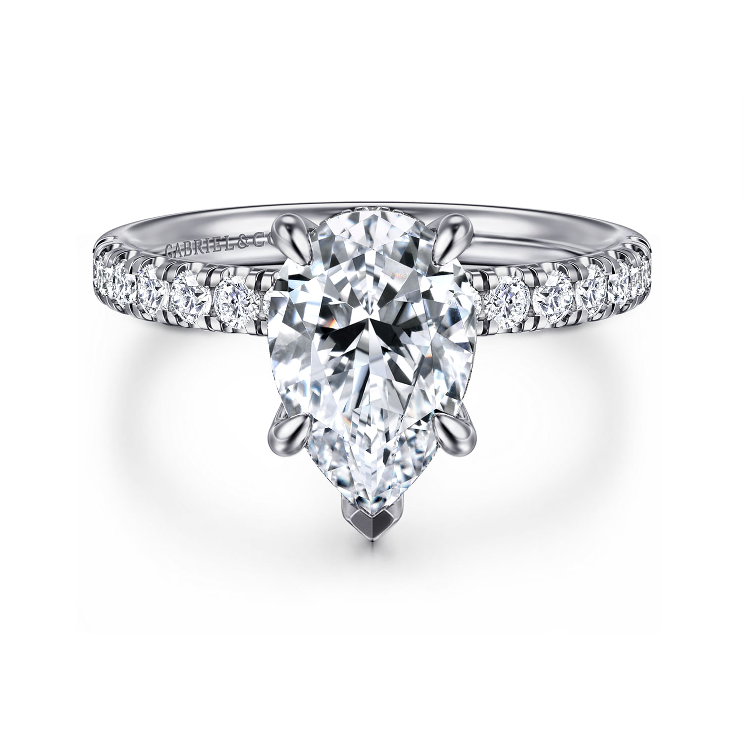 Adela - 14K White Gold Pear Shape Hidden Halo Diamond Engagement Ring