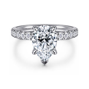 Adela - 14K White Gold Pear Shape Hidden Halo Diamond Engagement Ring