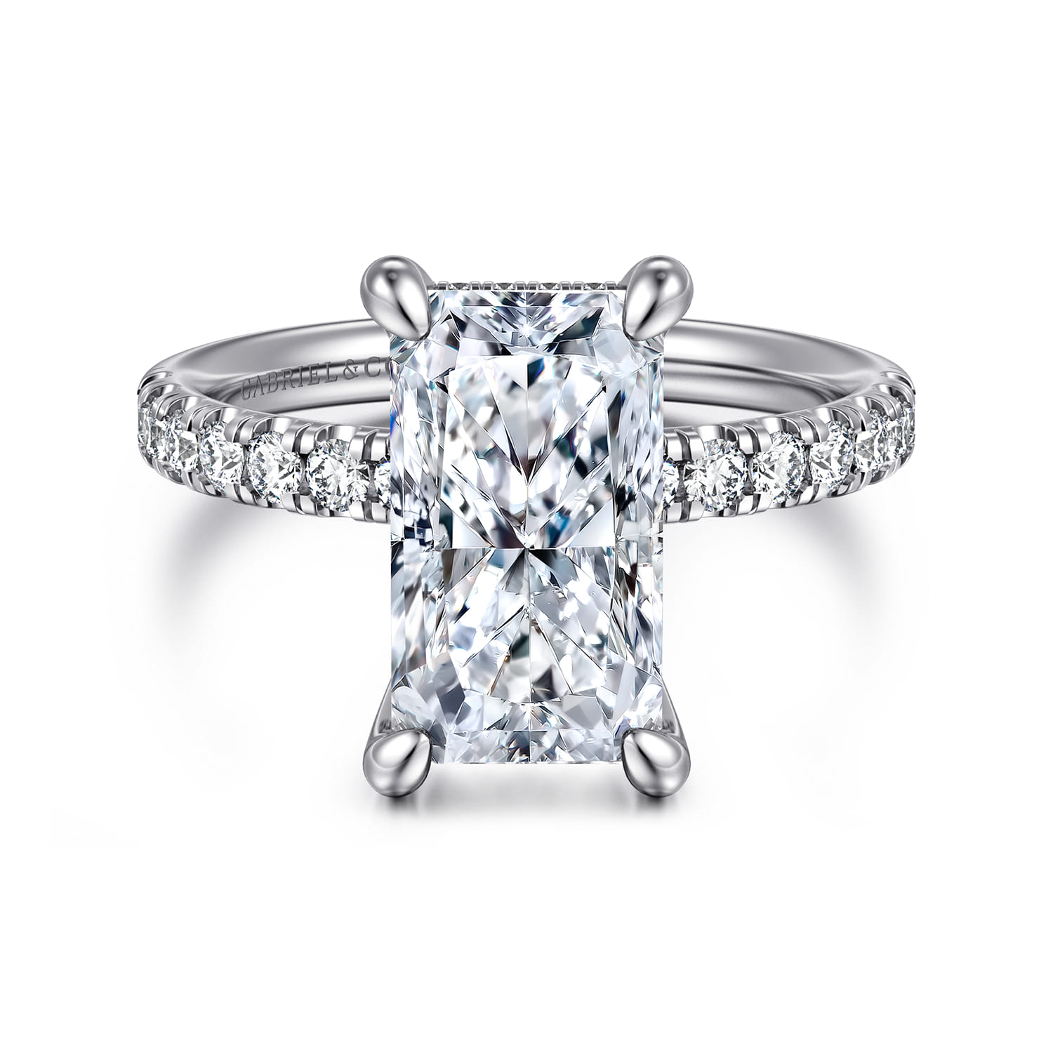 Adela - 14K White Gold Radiant Cut Hidden Halo Diamond Engagement Ring