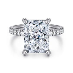 Adela - 14K White Gold Radiant Cut Hidden Halo Diamond Engagement Ring