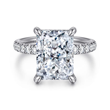 Adela - 14K White Gold Radiant Cut Hidden Halo Diamond Engagement Ring