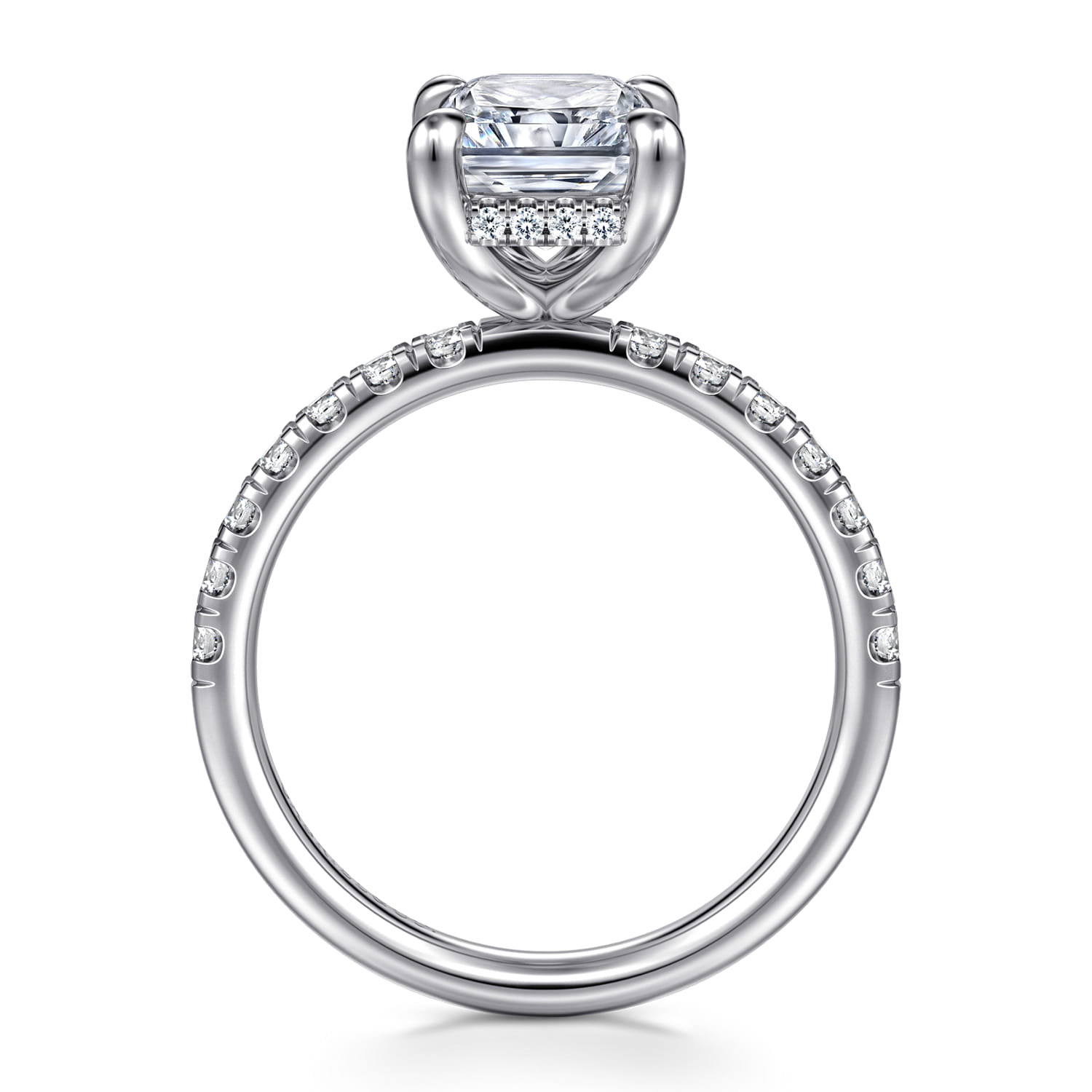 Adela - 14K White Gold Radiant Cut Hidden Halo Diamond Engagement Ring
