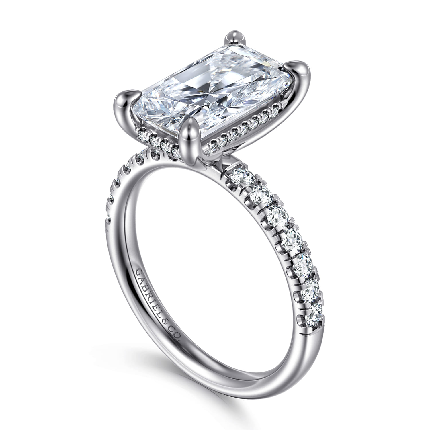 Adela - 14K White Gold Radiant Cut Hidden Halo Diamond Engagement Ring