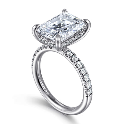 Adela - 14K White Gold Radiant Cut Hidden Halo Diamond Engagement Ring