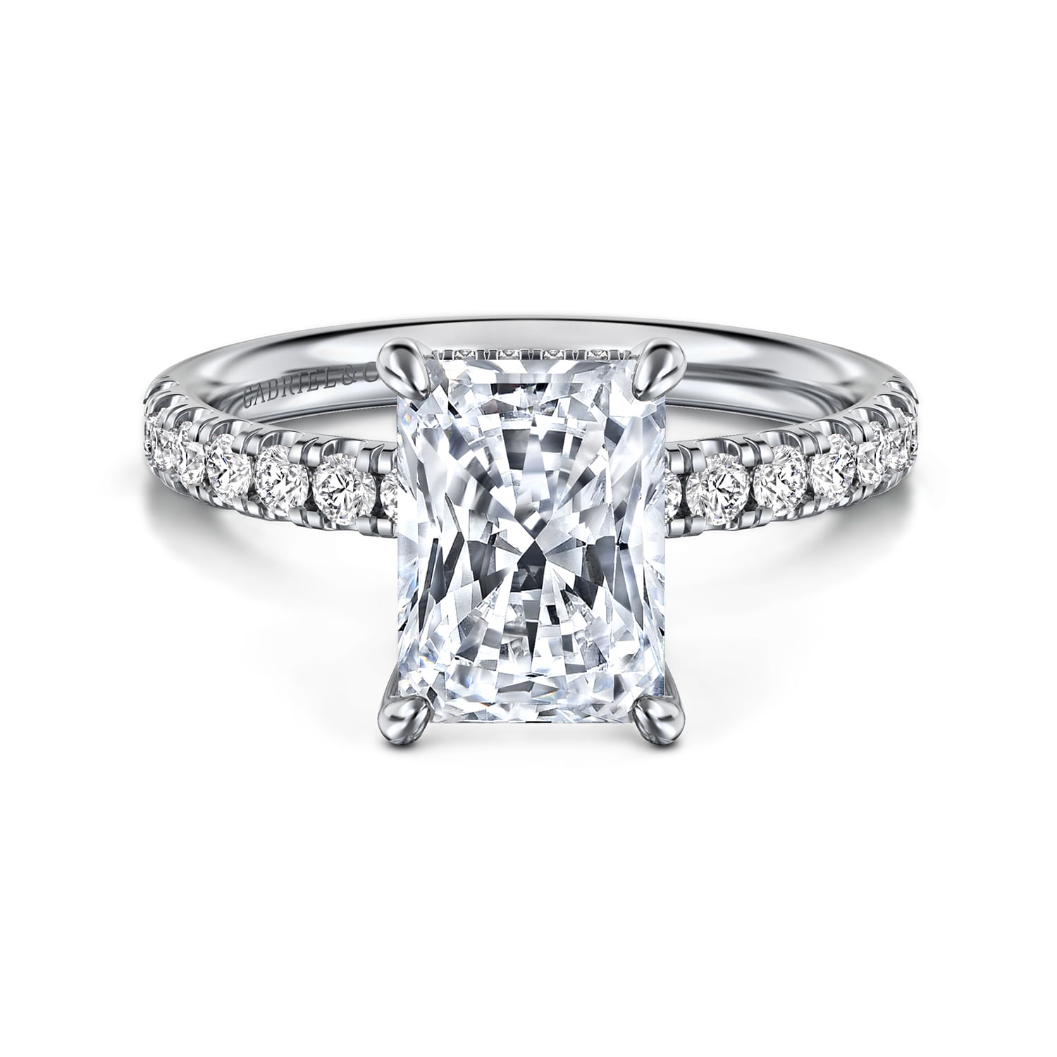 Adela - 14K White Gold Radiant Hidden Halo Diamond and Engagement Ring