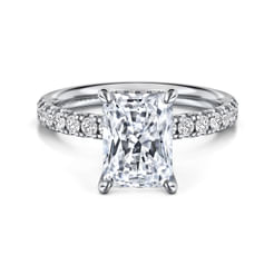 14K White Gold Radiant Hidden Halo Diamond and Engagement Ring