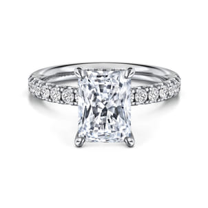Adela - 14K White Gold Radiant Hidden Halo Diamond and Engagement Ring
