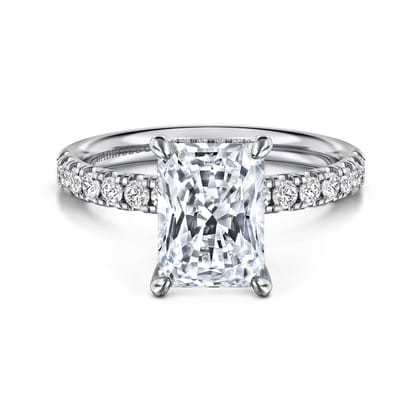 Adela - 14K White Gold Radiant Hidden Halo Diamond and Engagement Ring