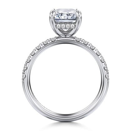 Adela - 14K White Gold Radiant Hidden Halo Diamond and Engagement Ring