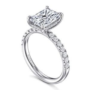 Adela - 14K White Gold Radiant Hidden Halo Diamond and Engagement Ring