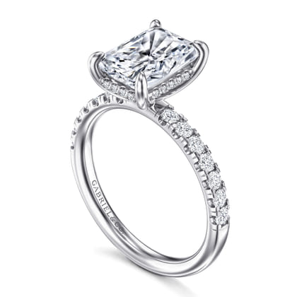 Adela - 14K White Gold Radiant Hidden Halo Diamond and Engagement Ring