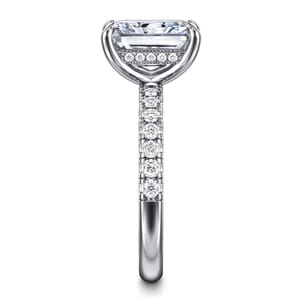 Adela - 14K White Gold Radiant Hidden Halo Diamond and Engagement Ring