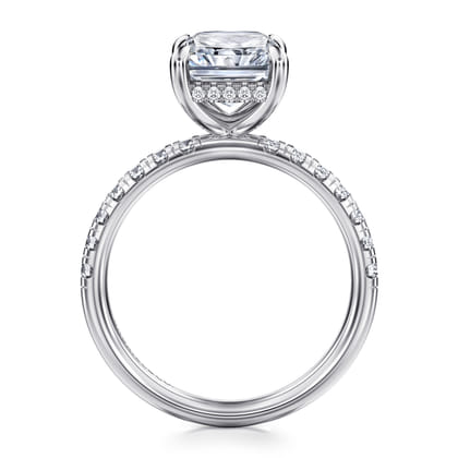 Adela - 14K White Gold Radiant Hidden Halo Diamond and Engagement Ring