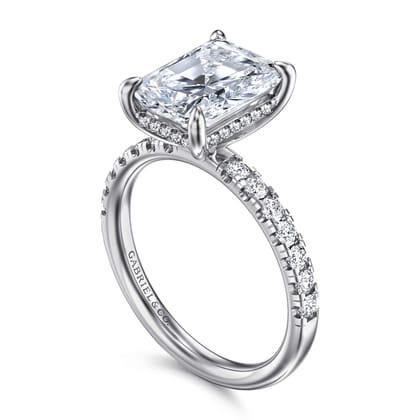Adela - 14K White Gold Radiant Hidden Halo Diamond and Engagement Ring