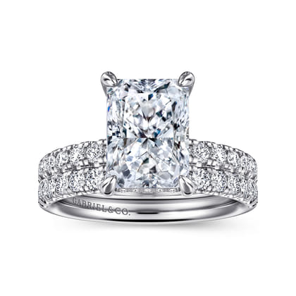 Adela - 14K White Gold Radiant Hidden Halo Diamond and Engagement Ring