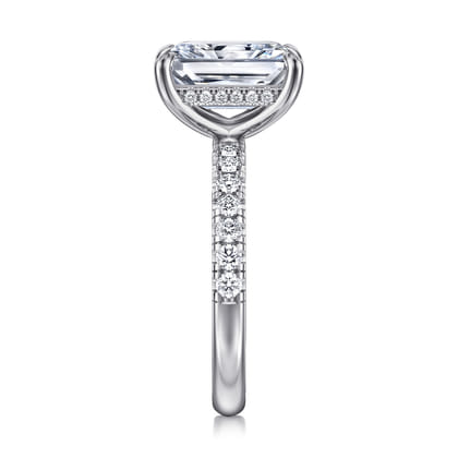 Adela - 14K White Gold Radiant Hidden Halo Diamond and Engagement Ring