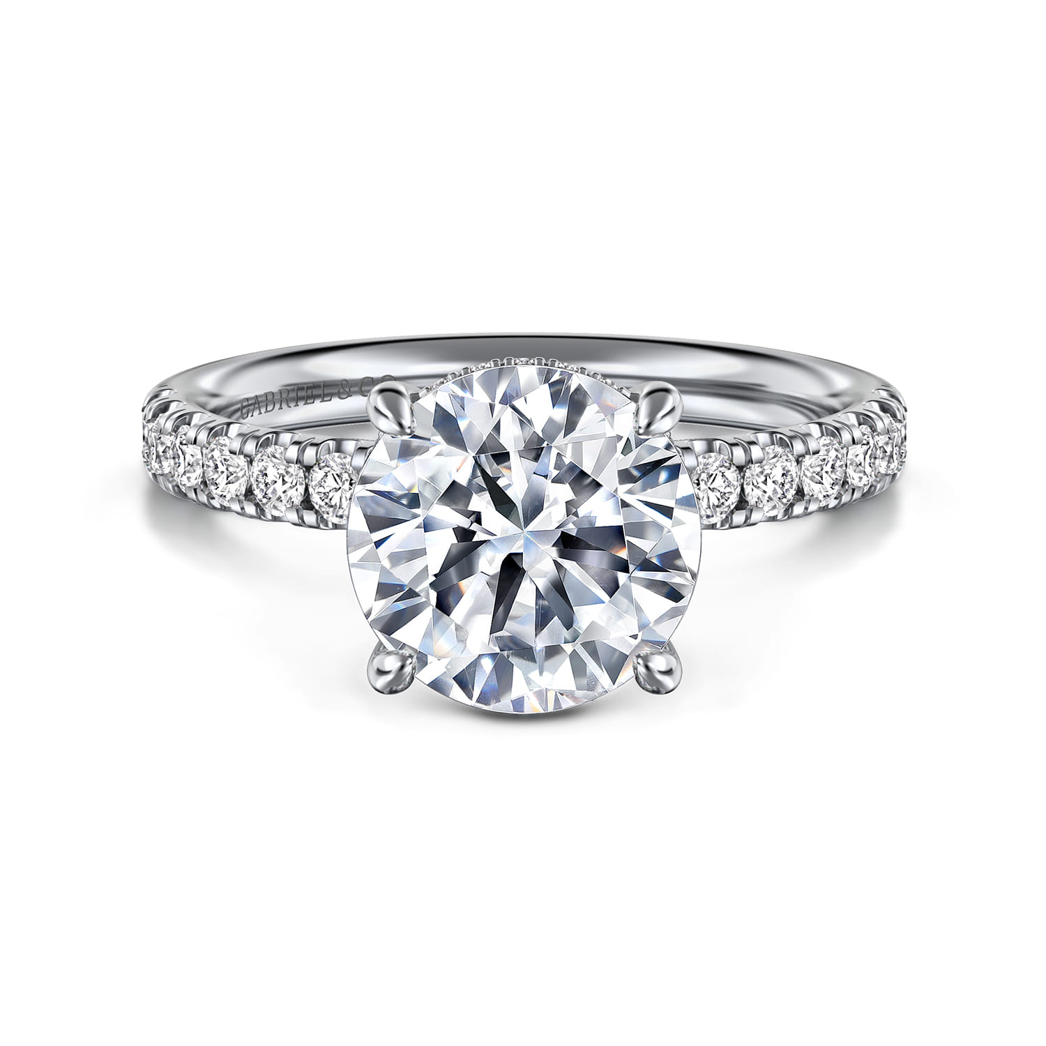 Adela - 14K White Gold Round Hidden Halo Diamond Engagement Ring