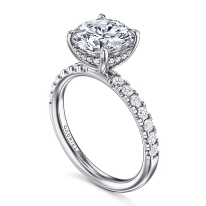 Adela - 14K White Gold Round Hidden Halo Diamond Engagement Ring
