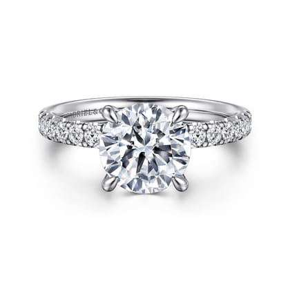 Adela - 14K White Gold Round Hidden Halo Diamond Engagement Ring