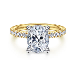 Adela - 14K White-Yellow Gold Elongated Cushion Hidden Halo Diamond Engagement Ring