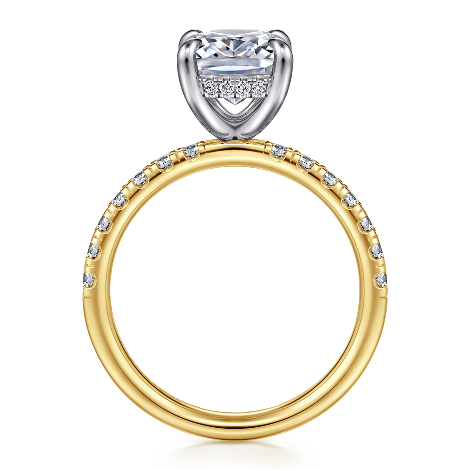 Adela - 14K White-Yellow Gold Elongated Cushion Hidden Halo Diamond Engagement Ring