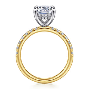 Adela - 14K White-Yellow Gold Elongated Cushion Hidden Halo Diamond Engagement Ring