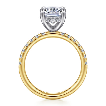 Adela - 14K White-Yellow Gold Elongated Cushion Hidden Halo Diamond Engagement Ring