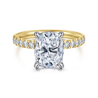 Adela - 14K White-Yellow Gold Elongated Cushion Hidden Halo Diamond Engagement Ring