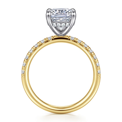 Adela - 14K White-Yellow Gold Elongated Cushion Hidden Halo Diamond Engagement Ring