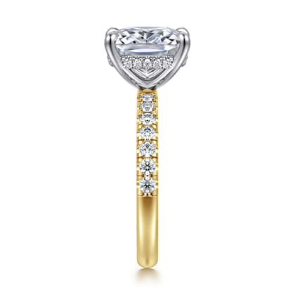 Adela - 14K White-Yellow Gold Elongated Cushion Hidden Halo Diamond Engagement Ring