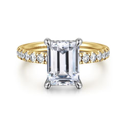 14K White-Yellow Gold Emerald Cut Hidden Halo Diamond Engagement Ring